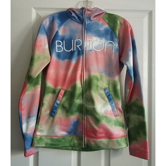 BURTON Peak Hoodie Jacket Full Zip Multicolor Watercolor Fleece Lined Sze Medium - Picture 1 of 6